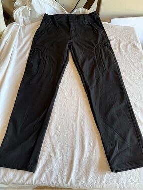 Men's Black Cargo Utility polyester lined Pants with Stretch